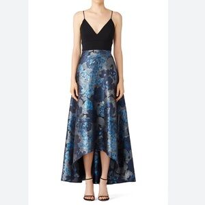 Badgley Mischka Elegant Black and Blue Floral gown maxi dress size 4 strappy